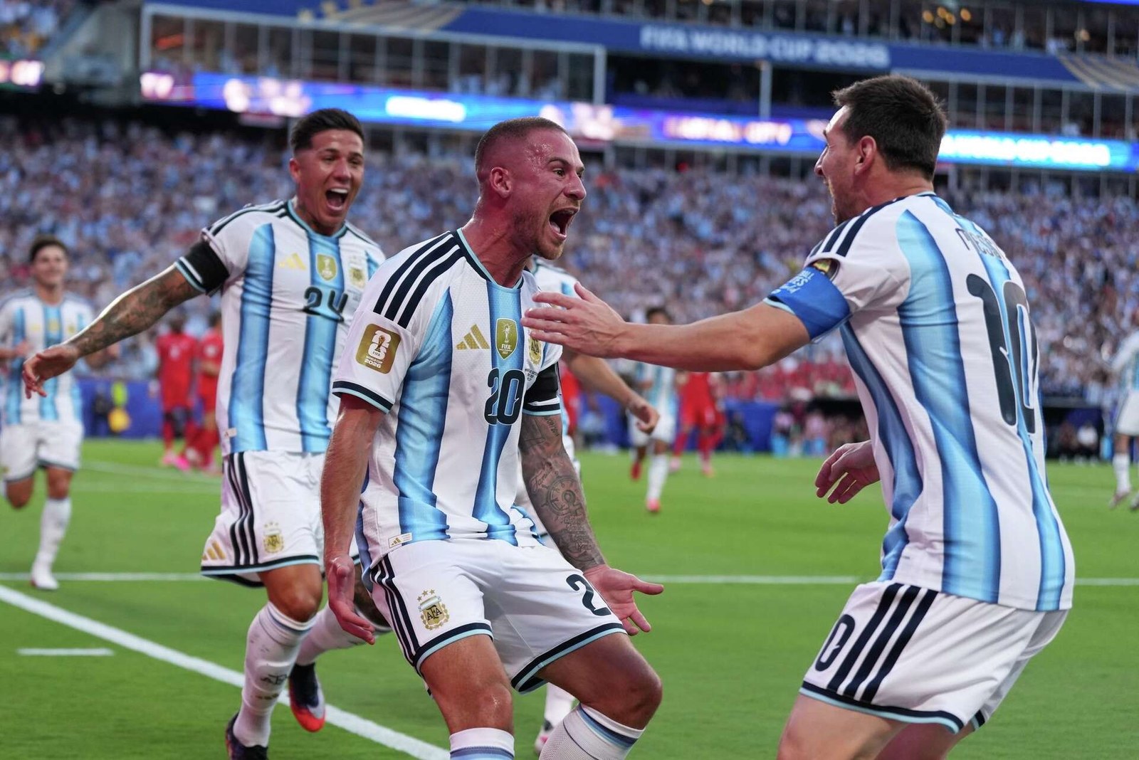Alexis Mac Allister and Lionel Messi in the Argentina celebrations. Source: AP.