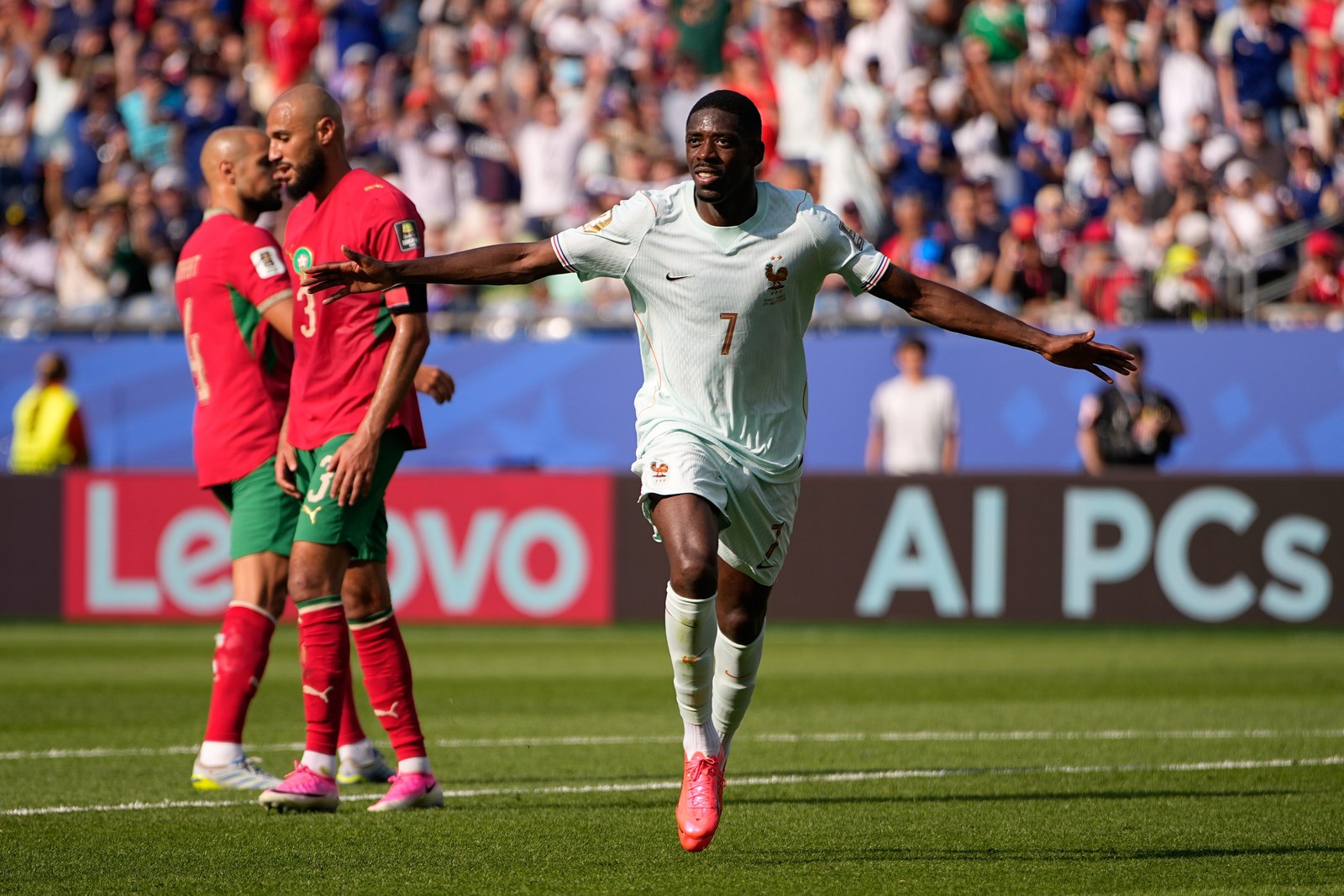 Ousmane Dembélé in a France shirt at the 2026 World Cup. Source: AP.