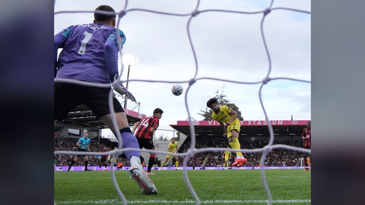 Brentford’s Kevin Schade opens the scoring for the visitors at the Vitality Stadium (12 Sep 2026). Source: The Guardian.